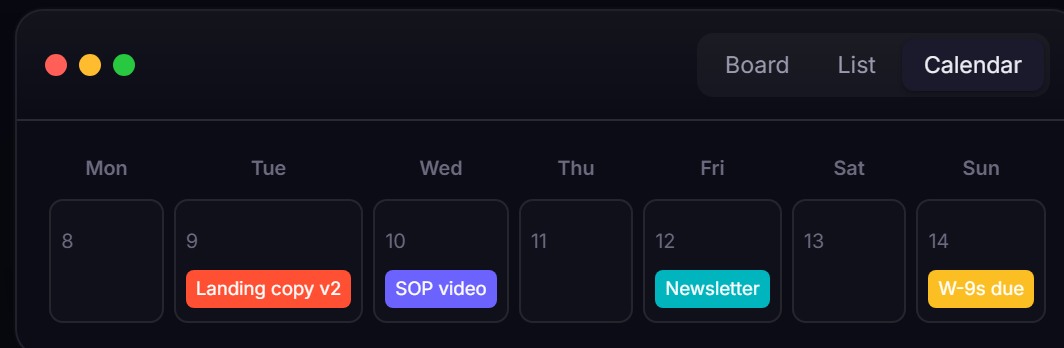 Flow — calendar view with scheduled tasks